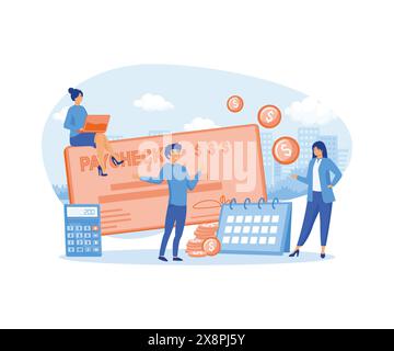 Salary and payroll concept. Vector of employees, calendar with payday and a paycheck. flat vector modern illustration Stock Vector