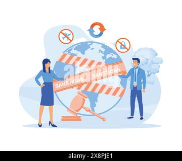Economic sanctions. Protect International law. Country peace and security. Limit, ban or stop trading. Political concept. flat vector modern illustrat Stock Vector