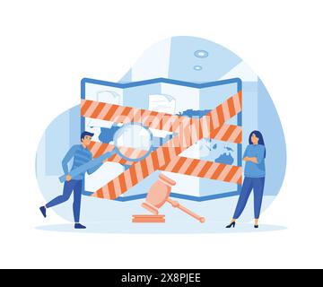 Sanctions and economic or political export prohibition concept. Conflict punishment with international business restriction and deal rejection. State Stock Vector