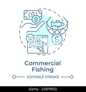 Commercial fishing soft blue concept icon Stock Vector
