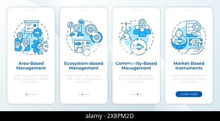 Fisheries strategy types blue onboarding mobile app screen Stock Vector