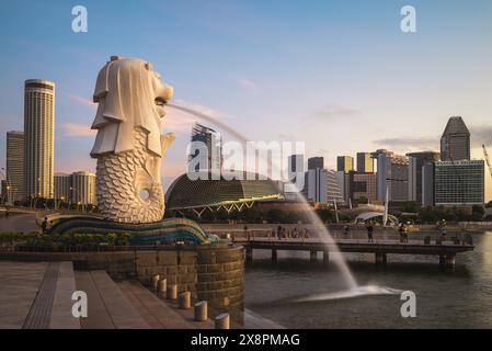 February 6, 2020: Merlion Statue at Marina Bay in singapore. The Merlion is the official mascot of singapore designed by Alec Fraser Brunner, widely u Stock Photo