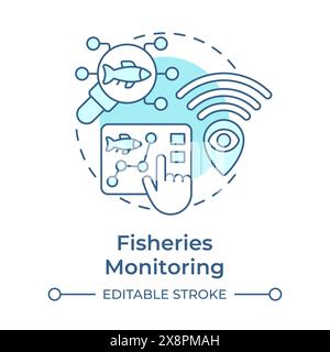 Fisheries monitoring soft blue concept icon Stock Vector
