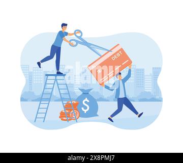 Credit Card Debt. Concept Showing a person trap in a credit card debt, Suitable for landing page. flat vector modern illustration Stock Vector