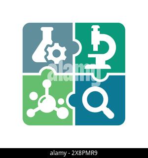 Science and chemistry vector logo. Laboratory and research puzzle icon. Stock Vector