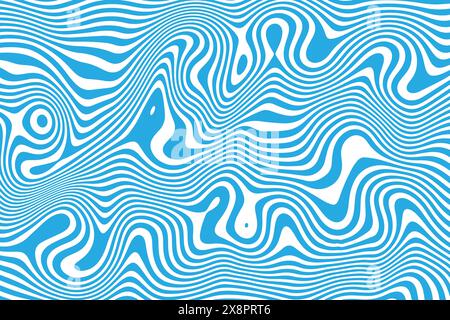 Blue groovy abstract background. Marble or liquid wavy lines. Trippy psychedelic print. Camouflage design. Surreal y2k pattern with curvy stripes Stock Vector