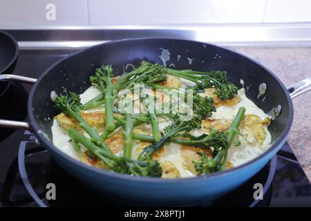 recipe with chicken, bimi vegetables and cream Stock Photo