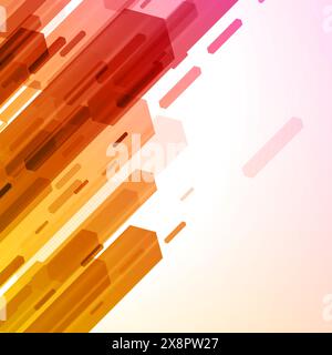 An array of orange geometric shapes overlaps on a bright abstract backdrop, creating a sense of dynamic movement and digital fluidity. Stock Vector