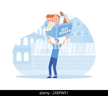 Businessman carrying heavy debt burden. flat vector modern illustration Stock Vector