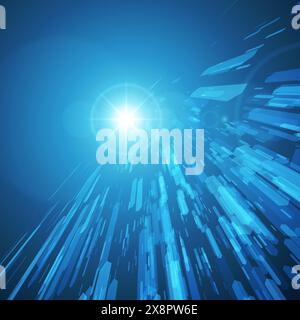A vibrant blue burst radiates dynamically from a central point, creating an abstract design with streaks suggesting motion and energy. Stock Vector