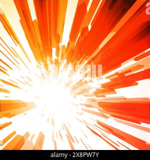 A dynamic burst of orange lines radiates energetically from a central point, creating an impression of explosive movement and powerful force on a whit Stock Vector