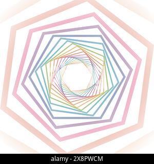 A colorful, geometric pattern spirals towards a central point, creating an optical illusion of depth on a two-dimensional surface. Stock Vector