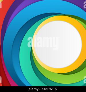 A striking composition showcasing concentric ellipses in bold hues of purple, blue, green, and white, creating a sense of depth through the layering e Stock Vector