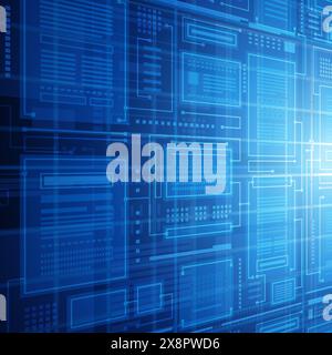 A close-up view of a circuit-like digital pattern in varying shades of blue , suggesting a concept of technology and data flow. Stock Vector