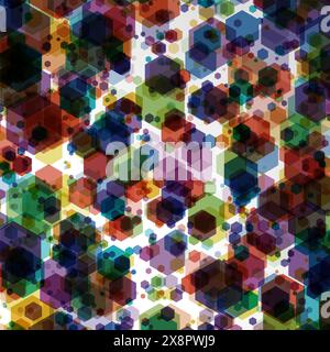 A vibrant array of hexagons in a multitude of colors creates a dynamic and abstract geometric pattern. Stock Vector