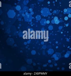 A myriad of hexagonal shapes cluster together against a dark blue background, resembling a digital, molecular structure or a futuristic interface disp Stock Vector