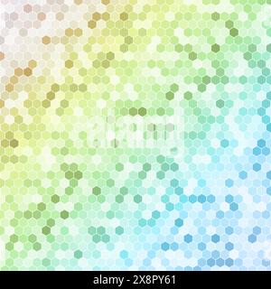 A vibrant hexagonal pattern in various colors, including blue, green, and yellow, displayed on a clean white background. Stock Vector