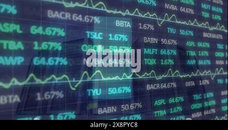 Image of financial data processing over grid Stock Photo