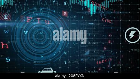 Image of digital icons and round scanner against cyber security data processing Stock Photo