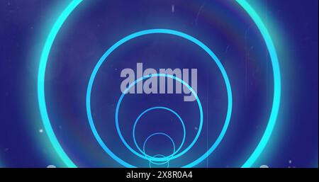 Image of circular tunnel with connected dots over black background Stock Photo