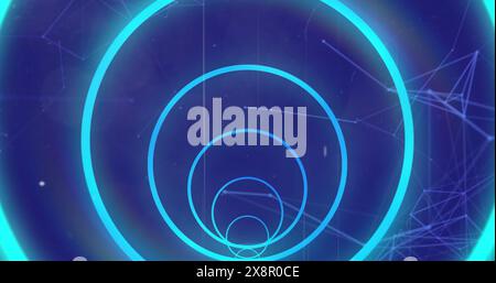 Image of circular tunnel with connected dots over black background Stock Photo