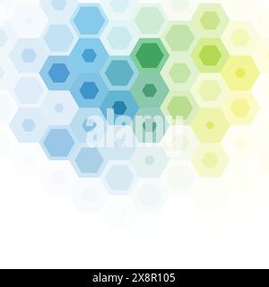A vibrant hexagonal pattern in various colors, including blue, green, and yellow, displayed on a clean white background. Stock Vector