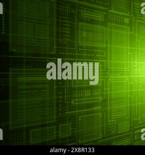 A close-up view of a circuit-like digital pattern in varying shades of green, suggesting a concept of technology and data flow. Stock Vector