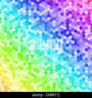A vibrant hexagonal pattern in various colors, including blue, green, and yellow, displayed on a clean white background. Stock Vector