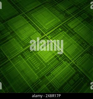 A close-up view of a circuit-like digital pattern in varying shades of green, suggesting a concept of technology and data flow. Stock Vector