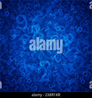 A blue abstract background filled with various numbers and symbols in different sizes and colors. Stock Vector
