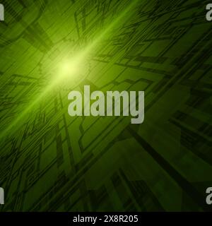 A vibrant green abstract design featuring a geometric pattern of converging lines leading to a central luminous burst. Stock Vector