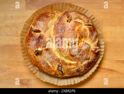 Traditional Bulgarian homemade sweet Easter bread top view close up detail Stock Photo