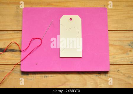 Stitching Heartfelt Gift Tags for Valentine's Day Stock Photo
