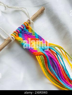 Rainbow Macrame Friendship Bracelet Mini Wall Hanging Stock Photo