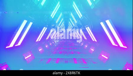 Image of blue neon tunnel pattern on blue background Stock Photo