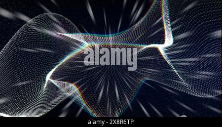 Image of neon pattern over glowing mesh moving on seamless loop Stock Photo