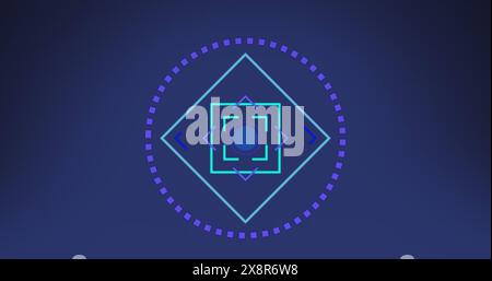 Image of scope scanning with markers on blue background. Digital interface, communication, computing and data processing concept digitally generated i Stock Photo