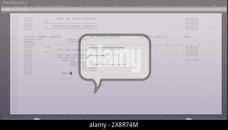 Image of financial data processing over speech bubble over computer screen Stock Photo