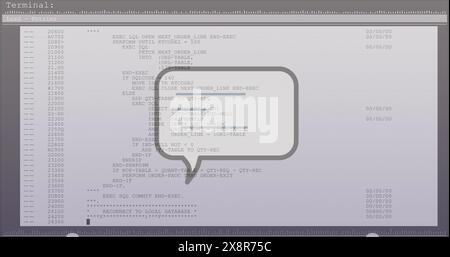 Image of financial data processing over speech bubble over computer screen Stock Photo