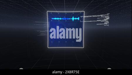 Image of hud interface screens with graphs and computer language moving on abstract background Stock Photo
