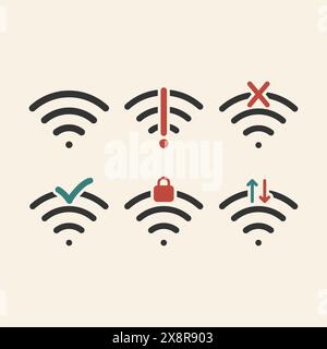 Wifi signal collection. Set of data transfer concept includes antenna tower and wireless signal. Stock vector illustration isolated on light Stock Vector