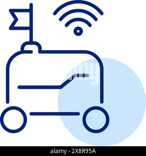 Delivery robot with flag and wifi. Pixel perfect, editable stroke icon Stock Vector