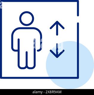 Elevator with person inside and up and down arrows. Pixel perfect, editable stroke icon Stock Vector