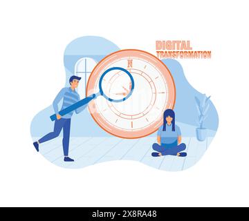 Data Analysis and Digitization Concept, Digital Transformation or Disruption, Financial Statistics, Big Data or Performance Measuring. flat vector mod Stock Vector