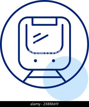 Modern subway train on rails in tunnel. Underground rapid transit transportation system. Pixel perfect vector icon Stock Vector