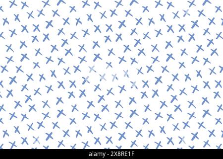 Seamless background pattern with geometric shapes purple cross. The template is evenly filled with black plus symbols. Vector illustration on a white Stock Vector