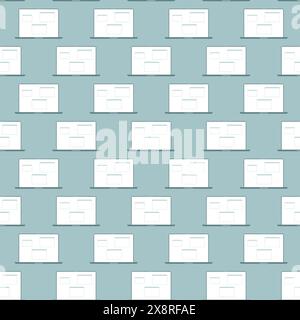 Simple and minimalistic seamless pattern featuring stylized laptop. Pastel blue endless background with computer, symbolizing mail and remote communic Stock Vector