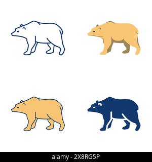 Bear icon set in flat and line style. Vector illustration. Stock Vector
