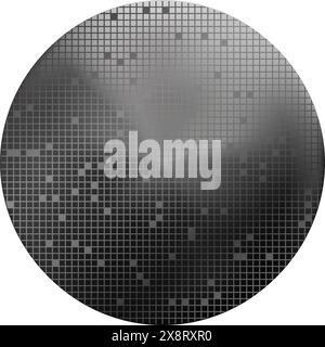 Gray silicon poly crystalline wafer with microchips and empty cells, isolated on a white background. Micro electronic device for the manufacture of in Stock Vector