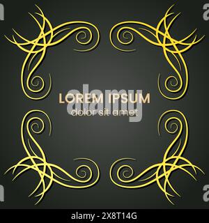 A square golden monogram element on a dark background. Vector illustration. Stock Vector